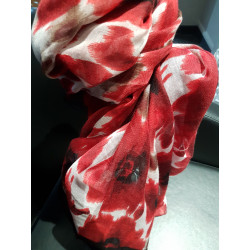 Foulard fleurs floues bordure unie rouge/noir