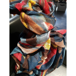 Foulard grandes plumes fond marine