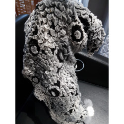 Echarpe froufrou pompons petites spirales blanc/gris