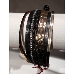 bracelet aimanté cuir et métal doré