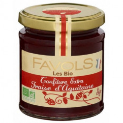 Confiture extra bio Favols fraise d'Aquitaine poids net 220g
