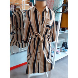 robe chemise rayée beige /  noir