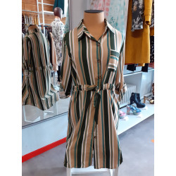 robe chemise rayée beige / vert