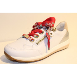Sneackers ARA cuir blanc avec lacet et ruban