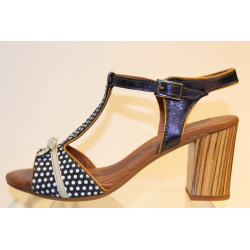 Sandale NEMONIC en cuir marine et blanc